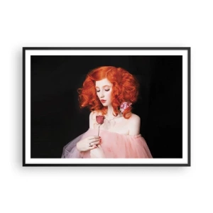 Plakat w czarnej ramie - Kobieta z rudymi włosami trzymająca różę - 100x70cm - W barokowym stylu - Nowoczesna dekoracja ścienna do salonu i sypialni ARTTOR