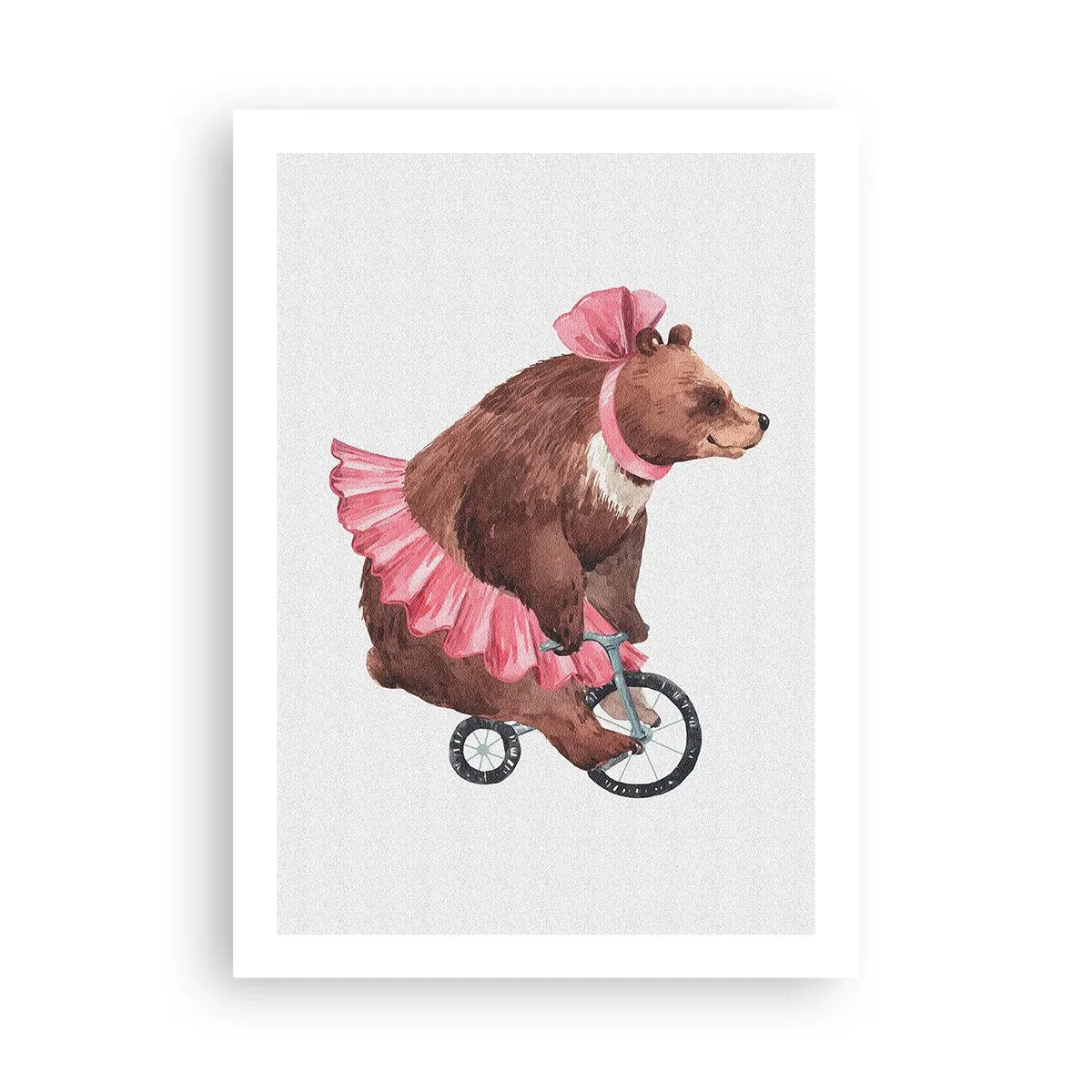 Plakat - Akwarelowa ilustracja niedźwiedzia w różowej spódniczce jadącego na rowerku - 50x70cm - Ale cyrk! - Nowoczesna dekoracja ścienna do salonu, kuchni i sypialni ARTTOR