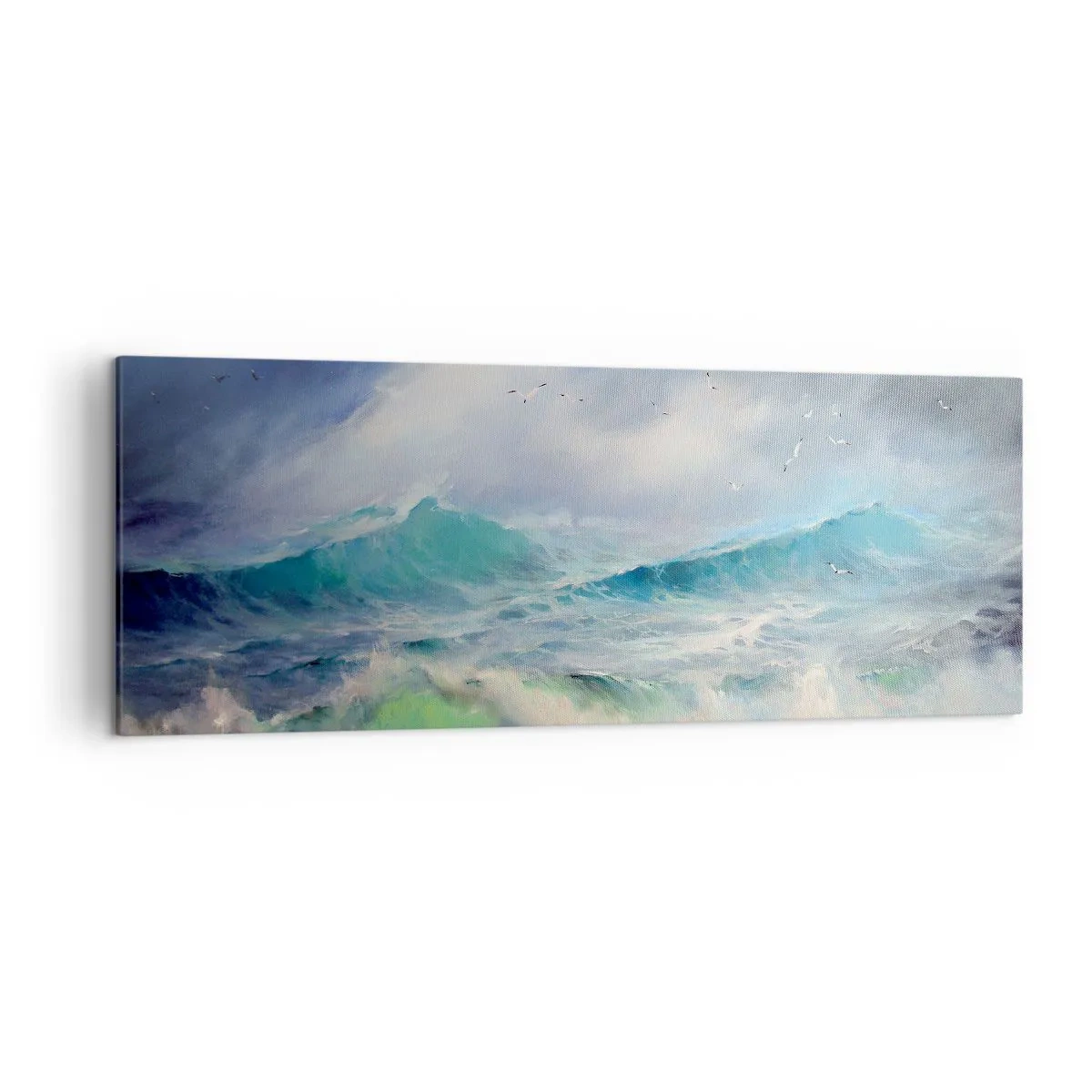 Obraz na płótnie - Wzburzone fale na oceanie - 140x50cm - "Wicher z tryumfem zawył…' - Nowoczesna dekoracja ścienna do salonu i sypialni ARTTOR