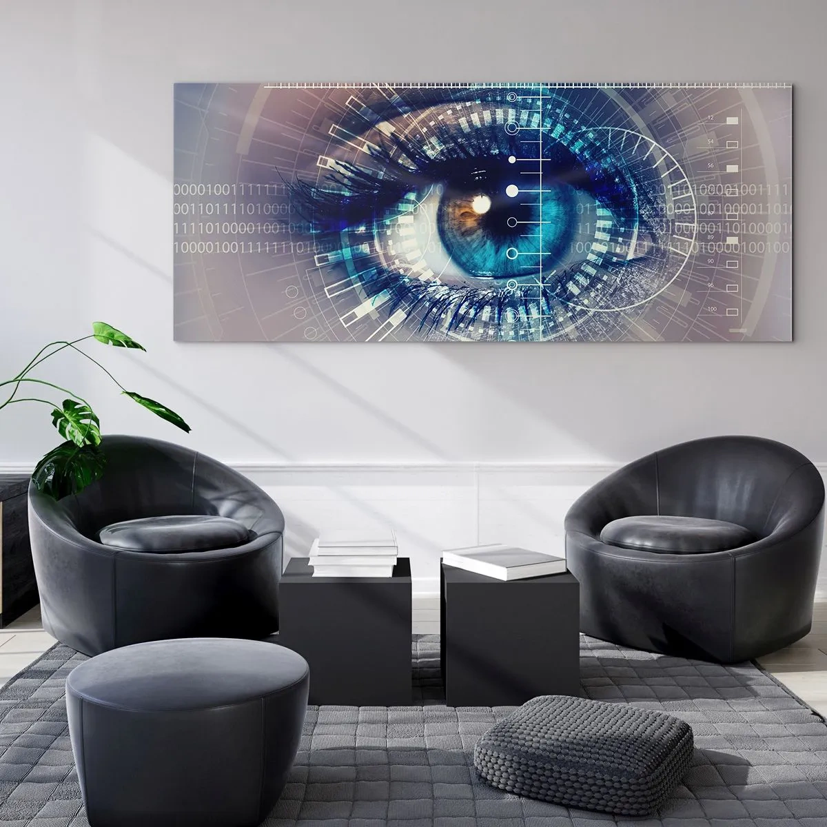 Obraz na szkle - Technologiczne oko z futurystycznym interfejsem - 140x50cm - Myślisz, że mnie znasz - Nowoczesna dekoracja ścienna do salonu i sypialni ARTTOR