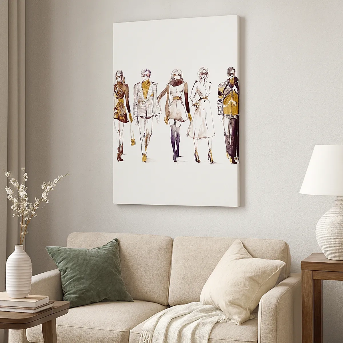 Obraz na płótnie - Ilustracja mody z sylwetkami eleganckich modeli - 50x70cm - Niewymuszony szyk, swobodna elegancja - Nowoczesna dekoracja ścienna do salonu, kuchni i sypialni ARTTOR