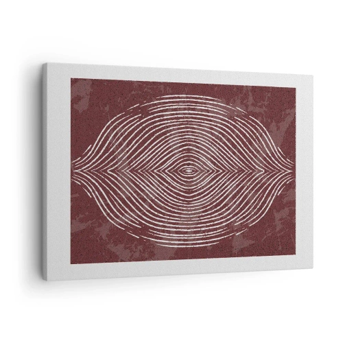 Obraz na płótnie - Symetryczne fale w białych liniach na brązowym tle - 70x50cm - Przestrzeń mówi - Nowoczesna dekoracja ścienna do salonu i sypialni ARTTOR