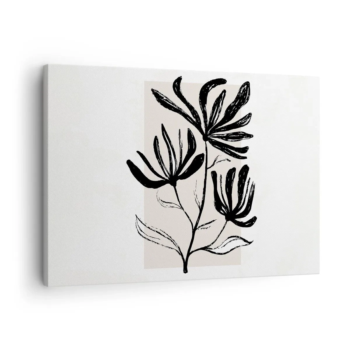 Obraz na płótnie - Minimalistyczny czarno-biały motyw kwiatowy - 70x50cm - Szkic do zielnika - Nowoczesna dekoracja ścienna do salonu i sypialni ARTTOR