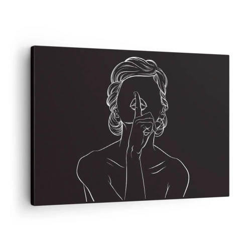 Obraz na płótnie - Minimalistyczna sylwetka kobiety na czarnym tle - 70x50cm - Piękno rozkwita w ciszy - Nowoczesna dekoracja ścienna do salonu i sypialni ARTTOR