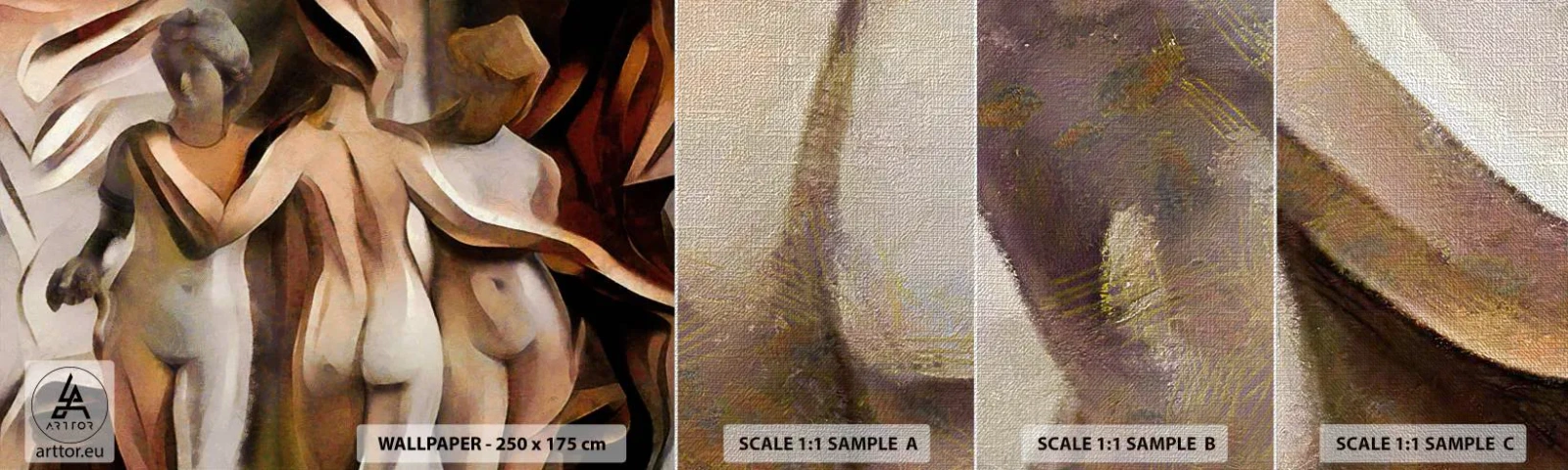 Fototapeta Próbka Premium Canvas - Trzy Gracje 2.0 - Kobieta, Kubizm, Sztuka - 100x30 cm