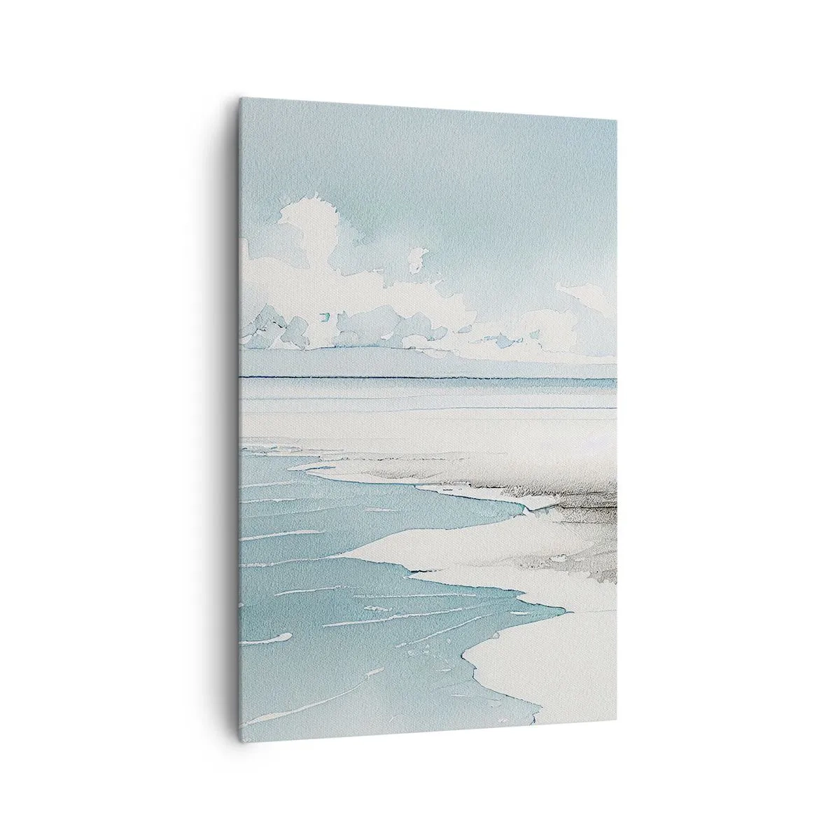 Obraz na płótnie - Spokojne morze i plaża w jasnych odcieniach błękitu - 80x120cm - Łagodny przypływ - Nowoczesna dekoracja ścienna do salonu i sypialni ARTTOR