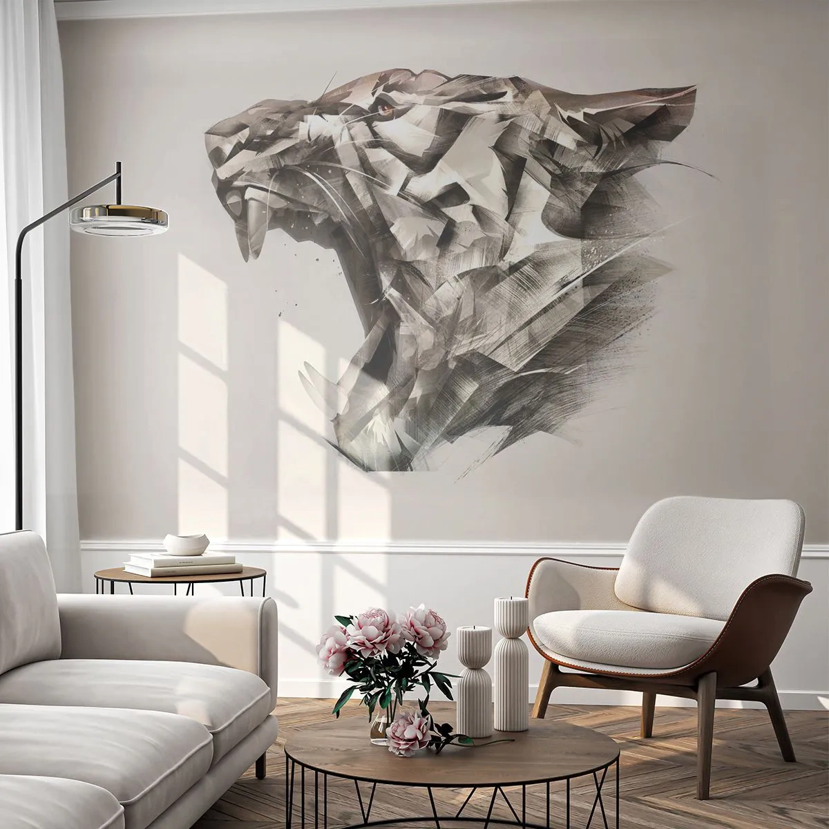 Fototapeta Premium Sand - Już wiesz, kto rządzi - Abstrakcja, Tygrys, Zwierzęta - 450x315 cm