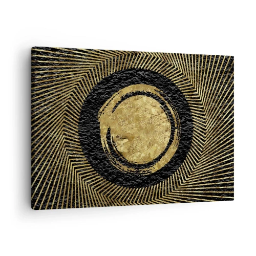 Obraz na płótnie - Geometryczna kompozycja w czerni i złocie z promieniami - 70x50cm - Kompozycja glamour - Nowoczesna dekoracja ścienna do salonu i sypialni ARTTOR
