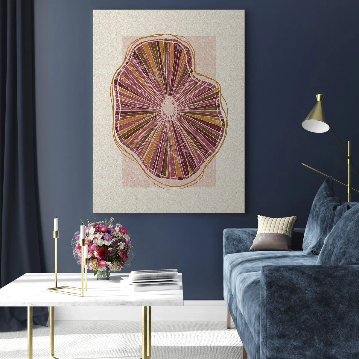 Obraz na szkle - Promienista forma organiczna w odcieniach różu i brązu - 50x70cm - Abstrakcja promienista - Nowoczesna dekoracja ścienna do salonu, kuchni i sypialni ARTTOR