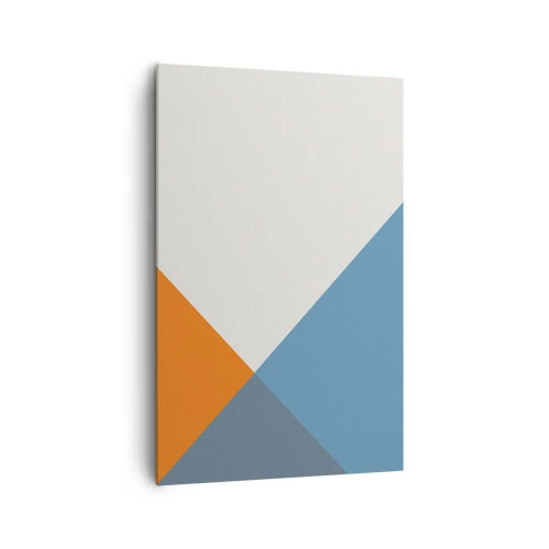 Obraz na płótnie - Geometryczne trójkąty w odcieniach błękitu i pomarańczy - 80x120cm - Pod kątem… - Nowoczesna dekoracja ścienna do salonu i sypialni ARTTOR