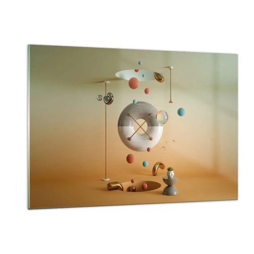 Obraz na szkle - Geometryczne figury w pastelowych barwach w abstrakcyjnej przestrzeni - 120x80cm - Wszystko się zdarzyć może - Nowoczesna dekoracja ścienna do salonu, kuchni i sypialni ARTTOR