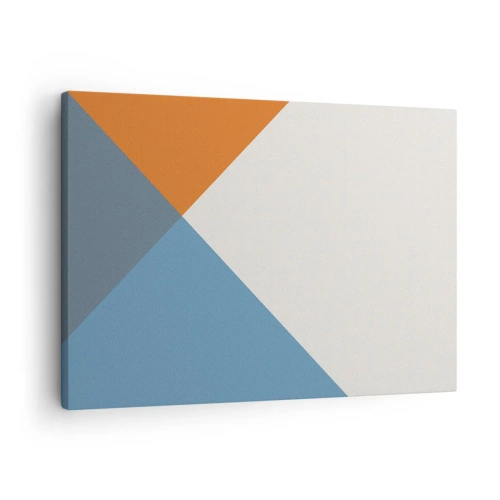 Obraz na płótnie - Geometryczne trójkąty w odcieniach błękitu i pomarańczy - 70x50cm - Pod kątem… - Nowoczesna dekoracja ścienna do salonu i sypialni ARTTOR