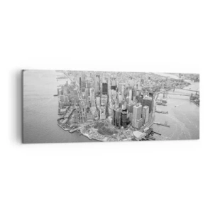 Obraz na płótnie - Widok na Manhattan z lotu ptaka w czerni i bieli - 140x50cm - Jak nie pokochać? - Nowoczesna dekoracja ścienna do salonu i sypialni ARTTOR