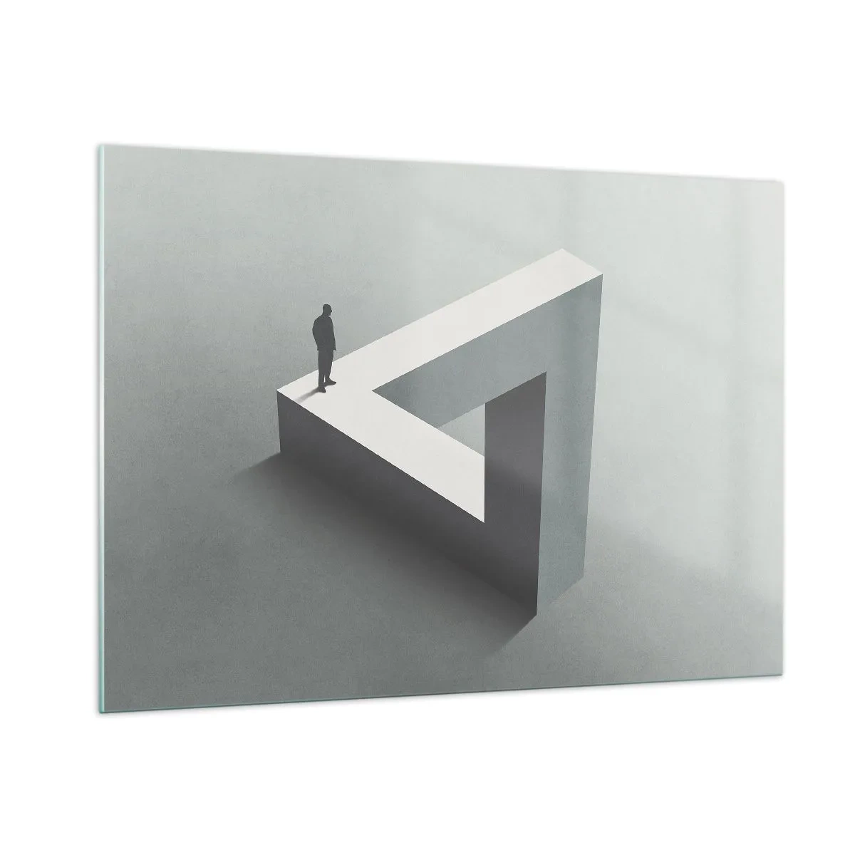Obraz na szkle - Postać na geometrycznej strukturze w stylu iluzji optycznej - 100x70cm - A jednak możliwe - Nowoczesna dekoracja ścienna do salonu, kuchni i sypialni ARTTOR