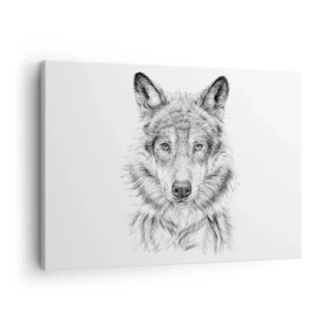 Obraz na płótnie - Szkic głowy wilka w monochromatycznym stylu na białym tle - 70x50cm - Urodzony przywódca - Nowoczesna dekoracja ścienna do salonu i sypialni ARTTOR