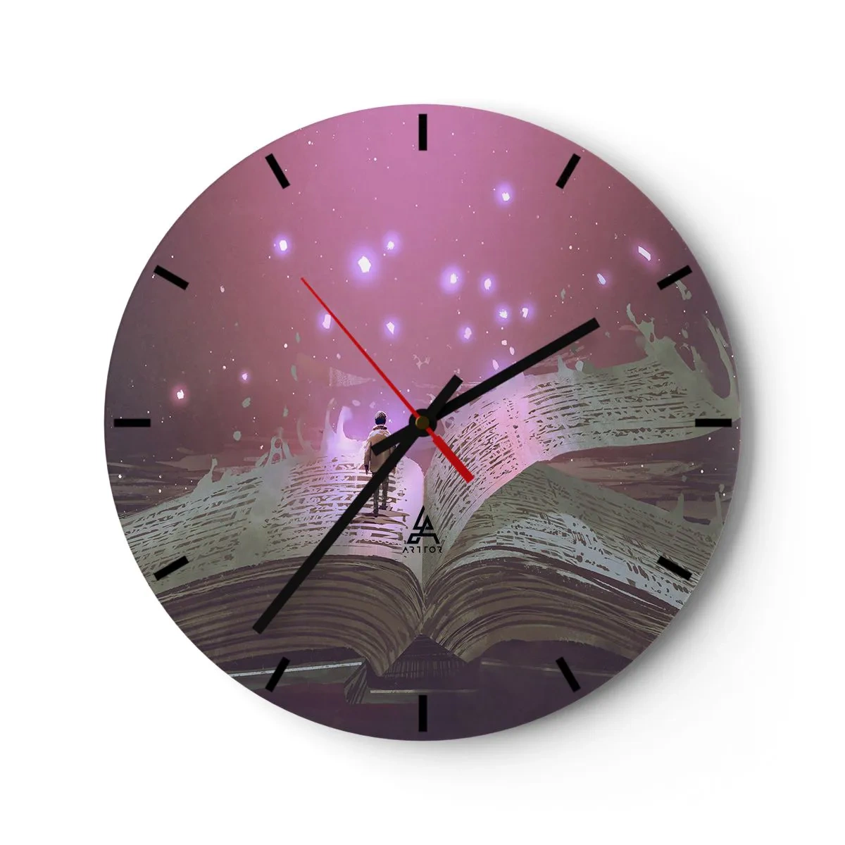 Zegar ścienny - Otwarta książka z magiczną różową poświatą - 30x30cm - Zaproszenie do innego świata - przeczytaj! - Nowoczesna dekoracja ścienna do salonu, kuchni i sypialni ARTTOR