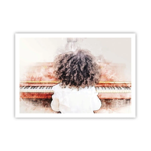 Plakat - Dziewczynka z bujnymi włosami przy fortepianie - 100x70cm - W nowym świecie - Nowoczesna dekoracja ścienna do salonu i sypialni ARTTOR