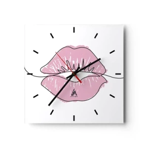 Zegar ścienny - Minimalistyczny rysunek ust w różowym odcieniu - 30x30cm - Gotowy do pocałunku? - Nowoczesna dekoracja ścienna do salonu i sypialni ARTTOR