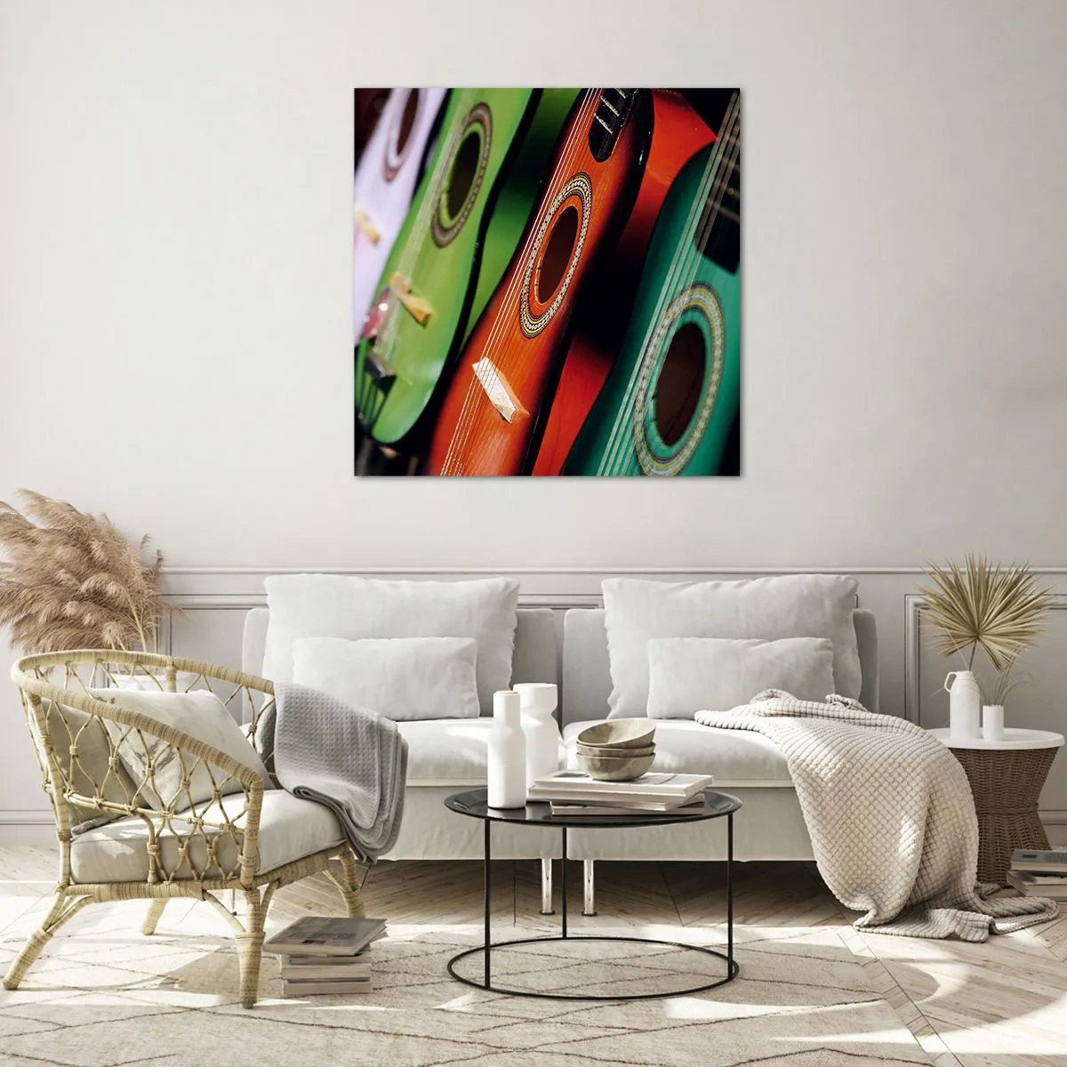 Obraz na szkle - Gitara ma wiele barw - 70x70 cm