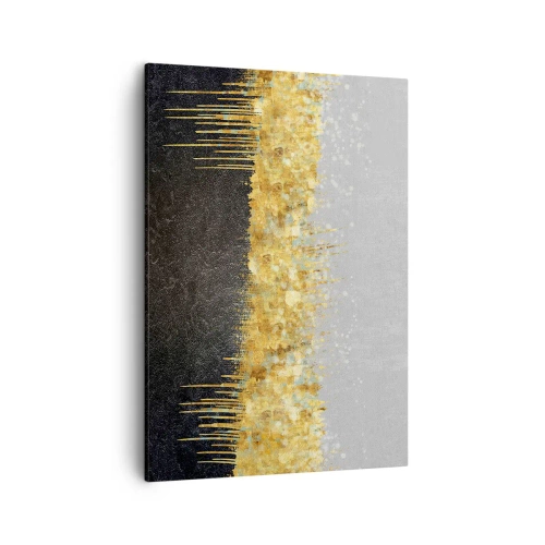 Obraz na płótnie - Abstrakcyjna kompozycja w odcieniach złota, czerni i szarości - 50x70cm - W głąb i ku górze - Nowoczesna dekoracja ścienna do salonu, kuchni i sypialni ARTTOR