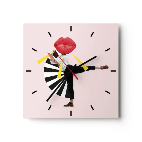 Zegar ścienny - Surrealistyczna postać z ustami i geometrycznymi elementami - 30x30cm - Surrealistyczny pop-art - Nowoczesna dekoracja ścienna do salonu i sypialni ARTTOR