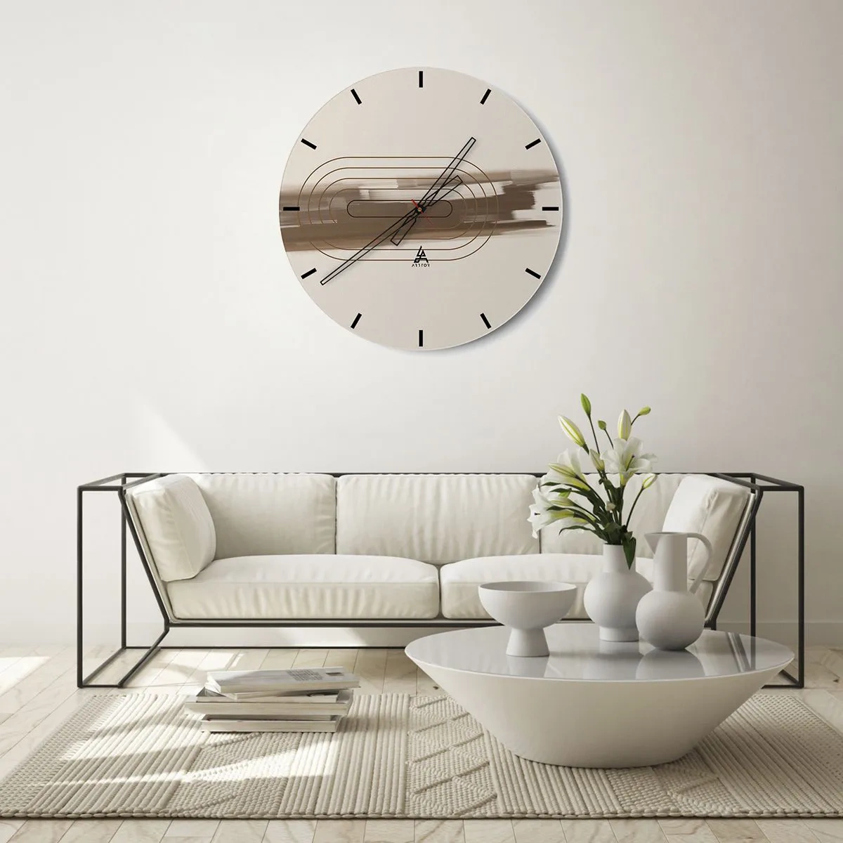 Zegar ścienny - Minimalistyczny wzór z liniami i beżowym tłem - 30x30cm - Powiew szarości - Nowoczesna dekoracja ścienna do salonu, kuchni i sypialni ARTTOR