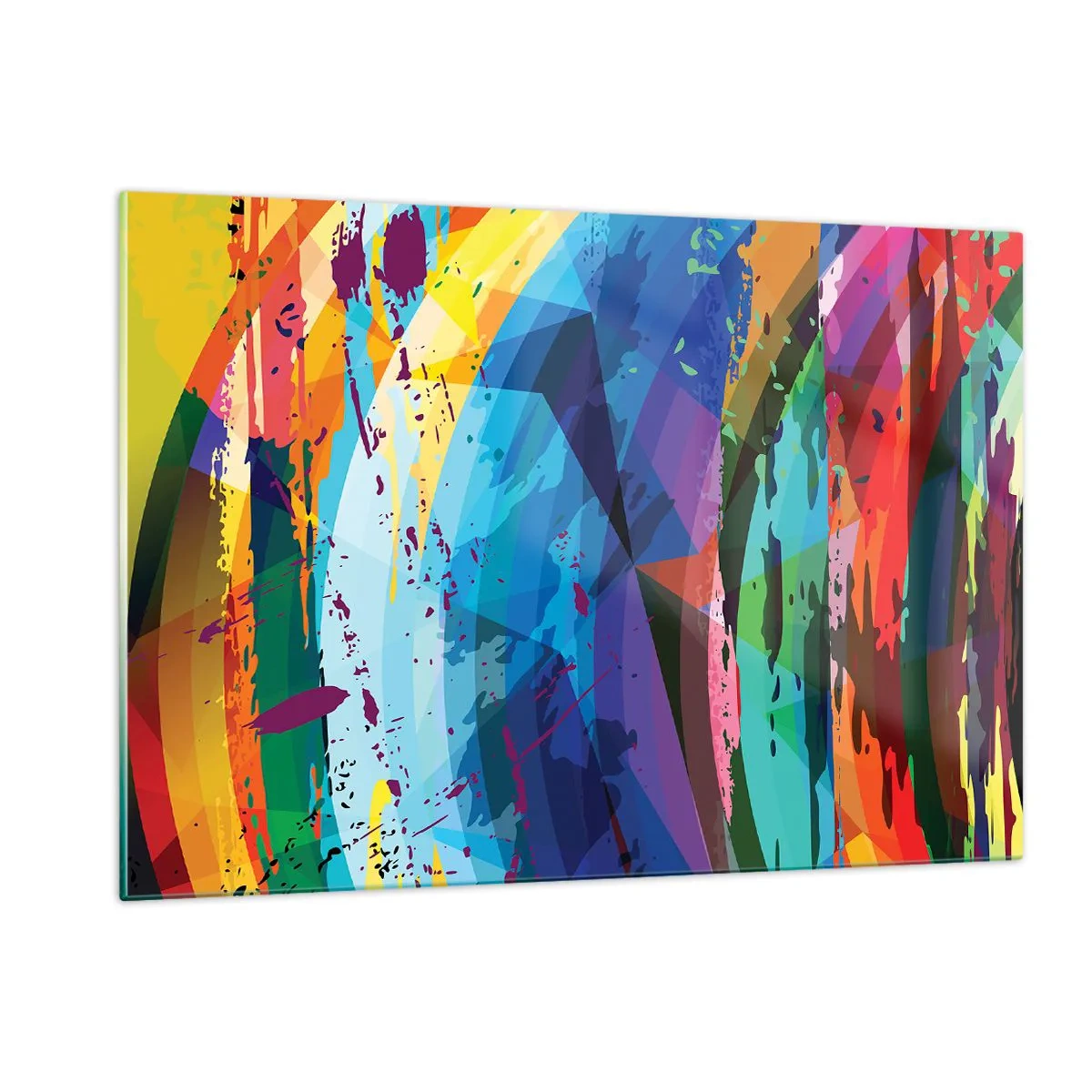Obraz na szkle - Kolorowa abstrakcja z dynamicznymi kształtami - 120x80cm - Kolorowy zawrót głowy - Nowoczesna dekoracja ścienna do salonu, kuchni i sypialni ARTTOR