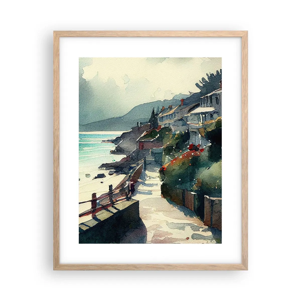 Plakat w ramie jasny dąb - Śródziemnomorskie miasteczko - 40x50 cm