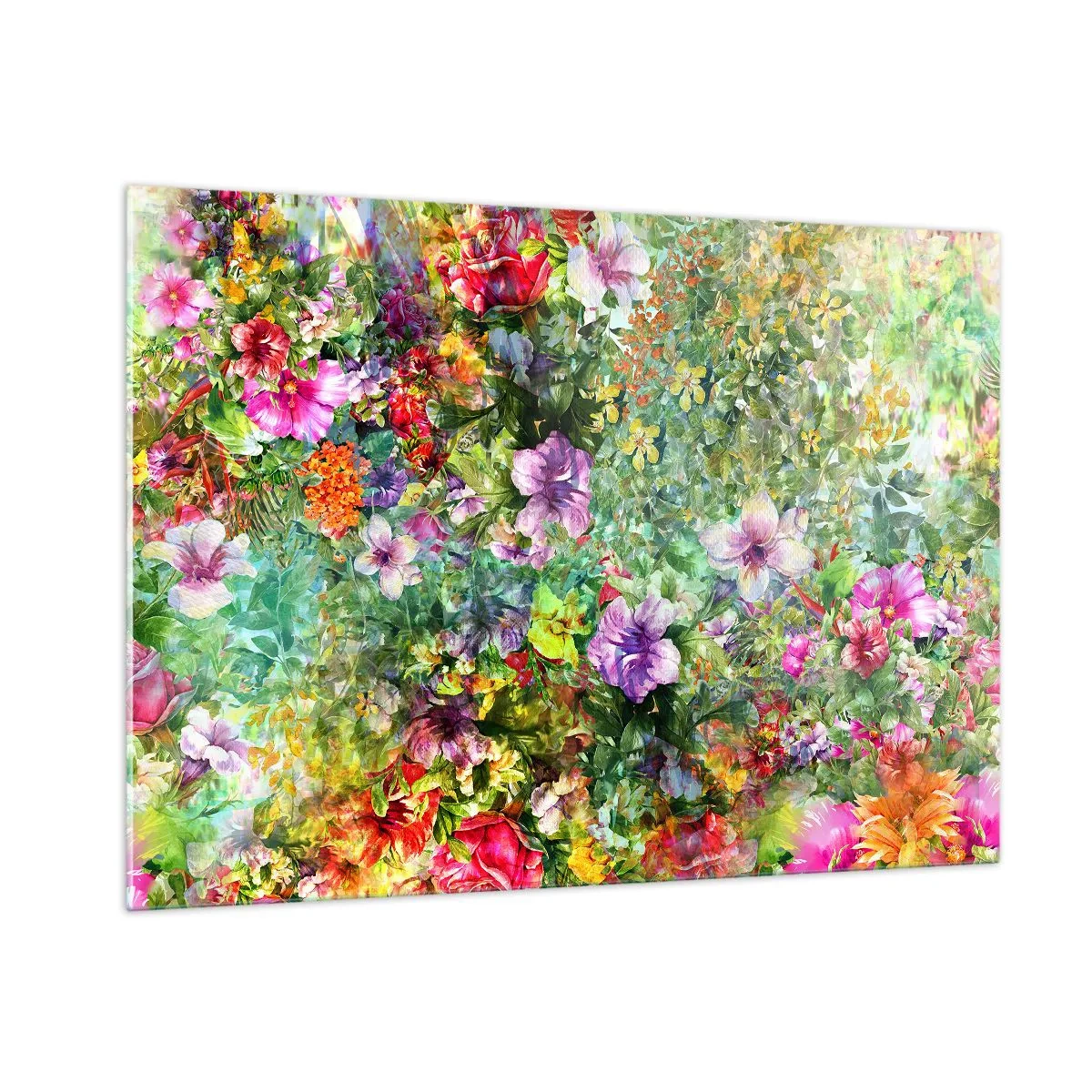 Obraz na szkle - Kolorowe kwiaty w artystycznej kompozycji - 100x70cm - W kwiaty na zatracenie - Nowoczesna dekoracja ścienna do salonu, kuchni i sypialni ARTTOR