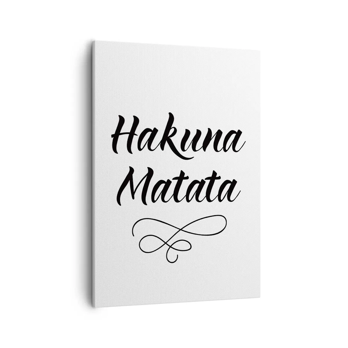 Obraz na płótnie - Napis 'Hakuna Matata' w eleganckiej czarnej czcionce na białym tle - 50x70cm - Najlepsza rada - Nowoczesna dekoracja ścienna do salonu, kuchni i sypialni ARTTOR