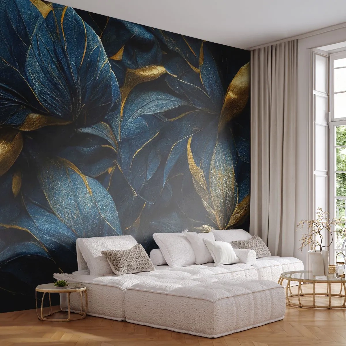 Fototapeta Premium Sand - Złotem podszyte - Kwiaty, Art Deco, Luksus - 100x70 cm