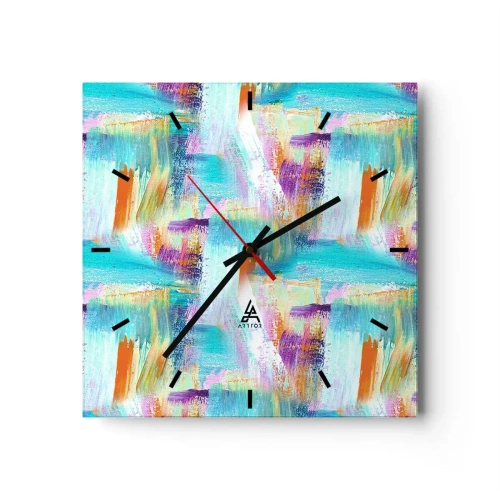 Zegar ścienny - Kolorowa abstrakcja z dynamicznymi pociągnięciami pędzla - 30x30cm - Pogodny mazaniec-przekładaniec - Nowoczesna dekoracja ścienna do salonu i sypialni ARTTOR