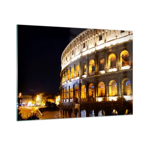 Obraz na szkle - Koloseum nocą z podświetlonymi łukami - 100x70cm - Igrzyska czas zacząć - Nowoczesna dekoracja ścienna do salonu, kuchni i sypialni ARTTOR