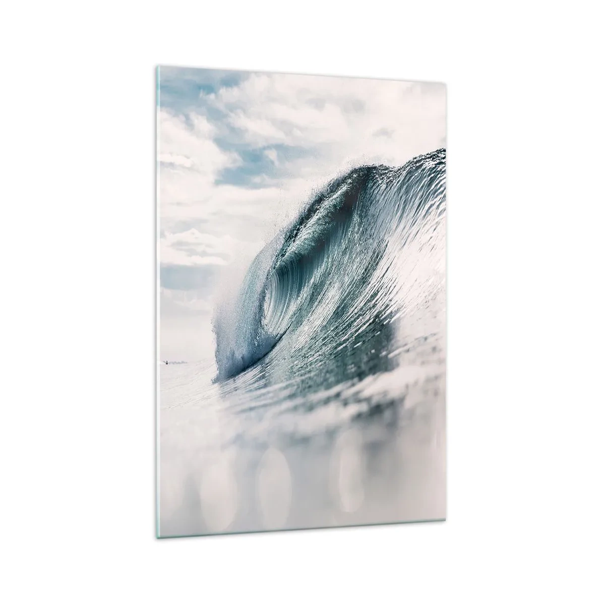 Obraz na szkle - Fala morska uchwycona w dynamicznym momencie na tle nieba - 70x100cm - Wodny szczyt - Nowoczesna dekoracja ścienna do salonu i sypialni ARTTOR
