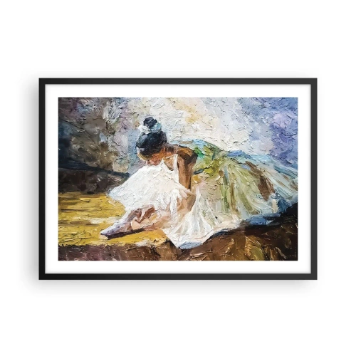 Plakat w czarnej ramie - Balerina w białej sukni w malarskim stylu na tle impresjonistycznym - 70x50cm - Z obrazu Degasa - Nowoczesna dekoracja ścienna do salonu i sypialni ARTTOR