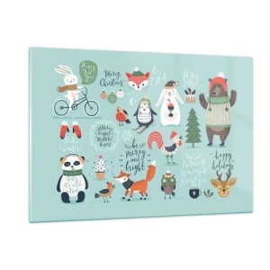 Obraz na szkle - Świąteczne ilustracje zwierząt na pastelowym tle - 120x80cm - Niech zawsze już będą święta! - Nowoczesna dekoracja ścienna do salonu, kuchni i sypialni ARTTOR