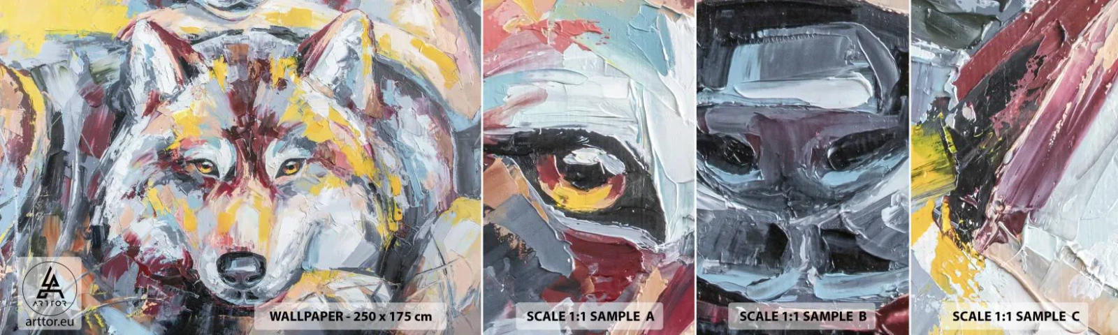 Fototapeta Próbka Samoprzylepna Deluxe Sticker - Spokój wśród bliskich - Abstrakcja, Wilk, Malarstwo - 100x30 cm