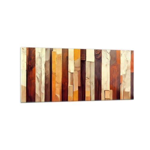 Obraz na szkle - Geometryczna kompozycja w odcieniach drewna i złota - 120x50cm - Hymn leśnych drzew - Nowoczesna dekoracja ścienna do salonu i sypialni ARTTOR
