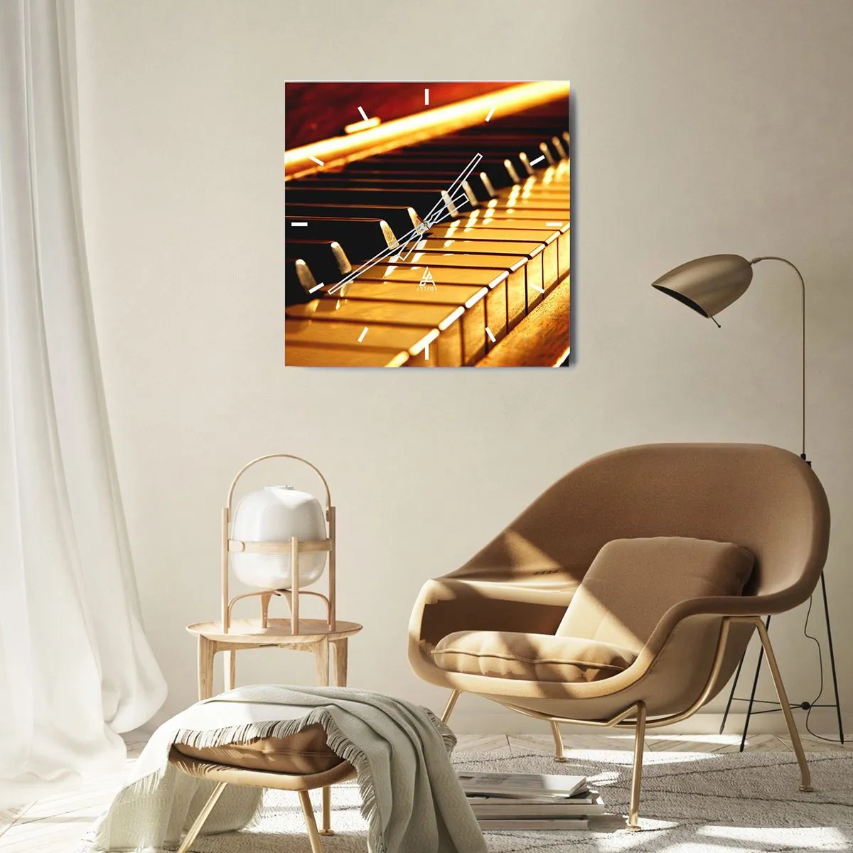 Zegar ścienny - Klawiatura fortepianu w złotym oświetleniu - 30x30cm - Nieograniczone możliwości - Nowoczesna dekoracja ścienna do salonu i sypialni ARTTOR