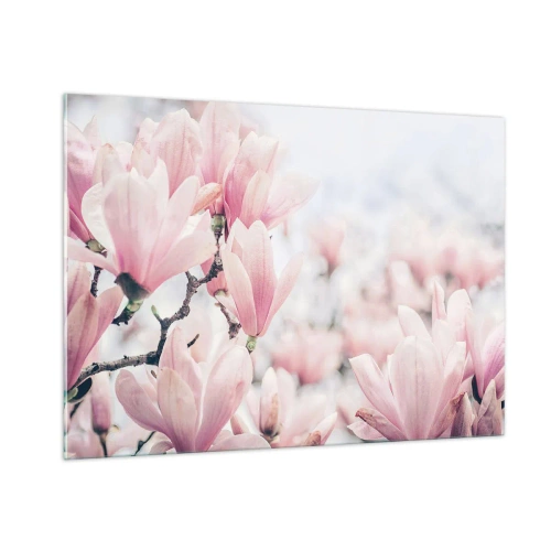 Obraz na szkle - Delikatne różowe magnolie na jasnym tle - 100x70cm - Ideał subtelności - Nowoczesna dekoracja ścienna do salonu, kuchni i sypialni ARTTOR