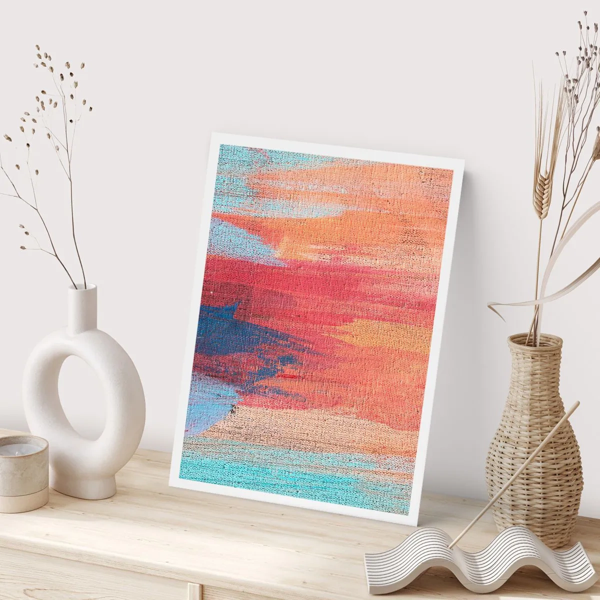 Plakat - Abstrakcyjne pociągnięcia farbą w ciepłych i zimnych tonach - 50x70cm - Spłynąć tęczą - Nowoczesna dekoracja ścienna do salonu, kuchni i sypialni ARTTOR