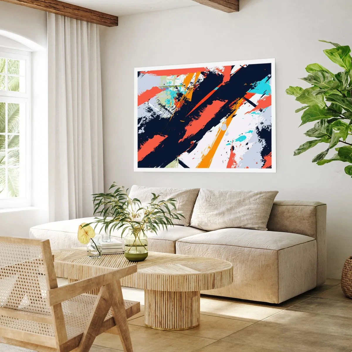 Plakat - Abstrakcyjne pociągnięcia pędzla w żywych kolorach - 100x70cm - Kompozycja dynamiczna - Nowoczesna dekoracja ścienna do salonu i sypialni ARTTOR