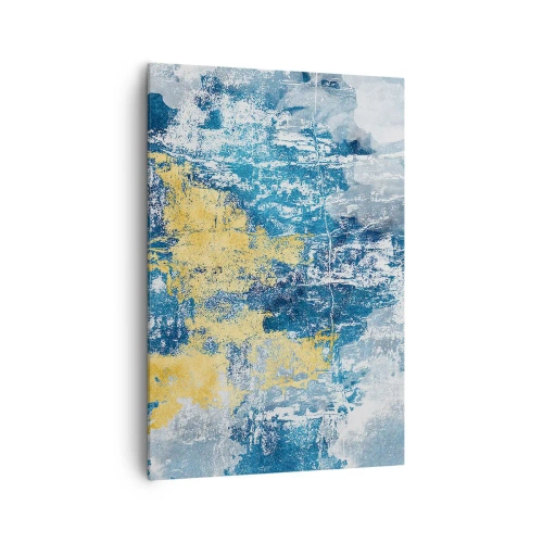 Obraz na płótnie - Abstrakcja w odcieniach niebieskiego i żółtego - 70x100cm - Abstrakcja pełna pogody - Nowoczesna dekoracja ścienna do salonu i sypialni ARTTOR