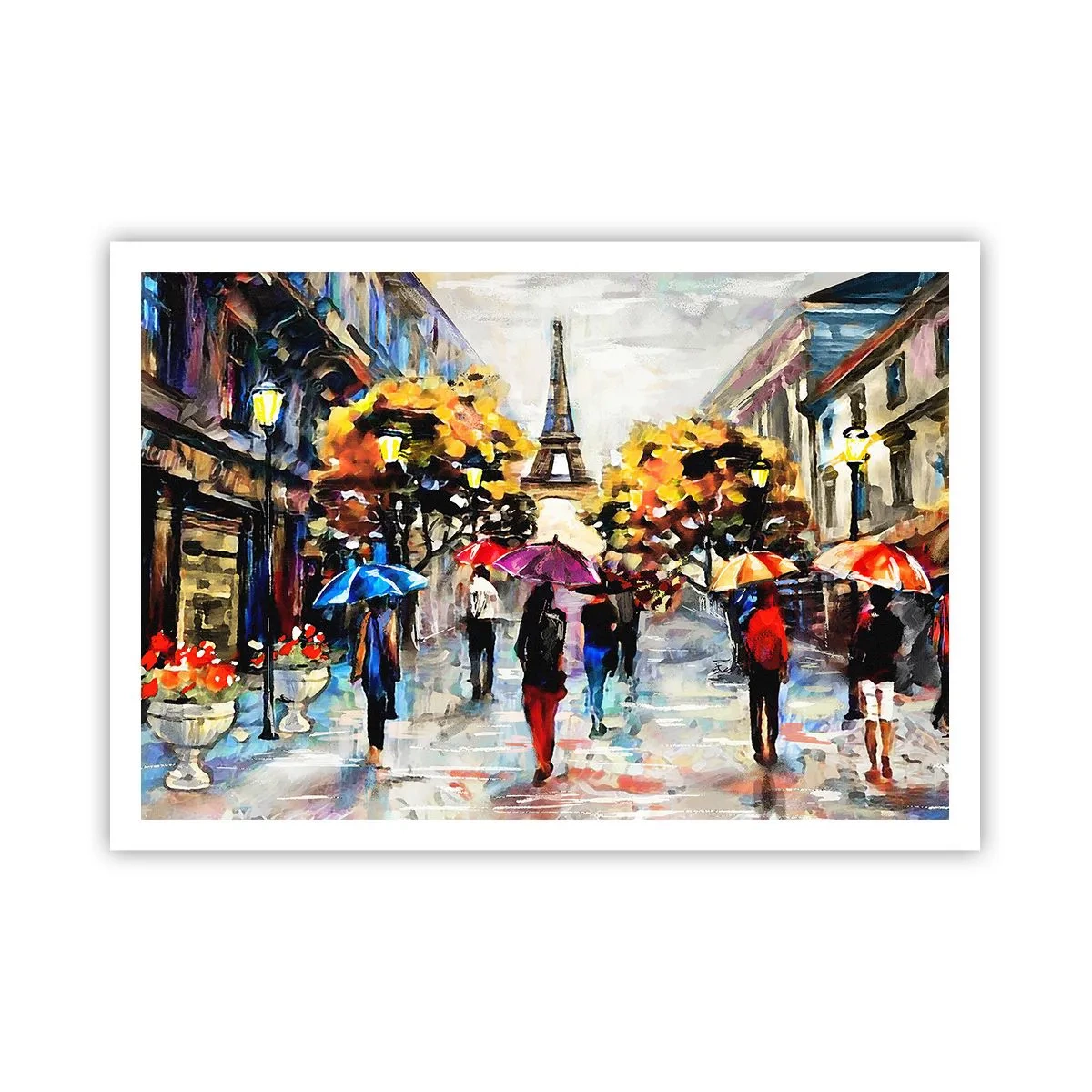 Plakat - Jesienny spacer w Paryżu z widokiem na wieżę Eiffla - 100x70cm - Jesienią szczególnie piękny - Nowoczesna dekoracja ścienna do salonu i sypialni ARTTOR