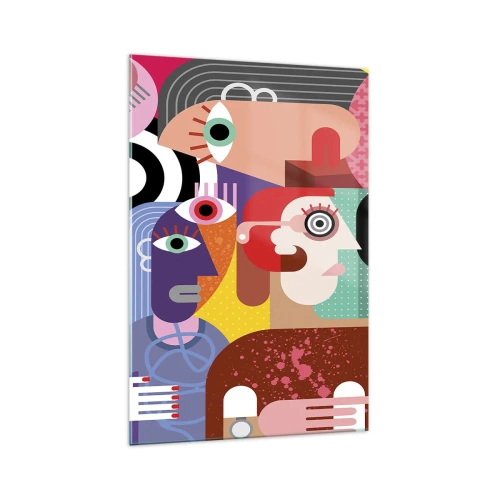 Obraz na szkle - Kolorowa abstrakcja z geometrycznymi twarzami - 70x100cm - My od pana Picassa - Nowoczesna dekoracja ścienna do salonu i sypialni ARTTOR