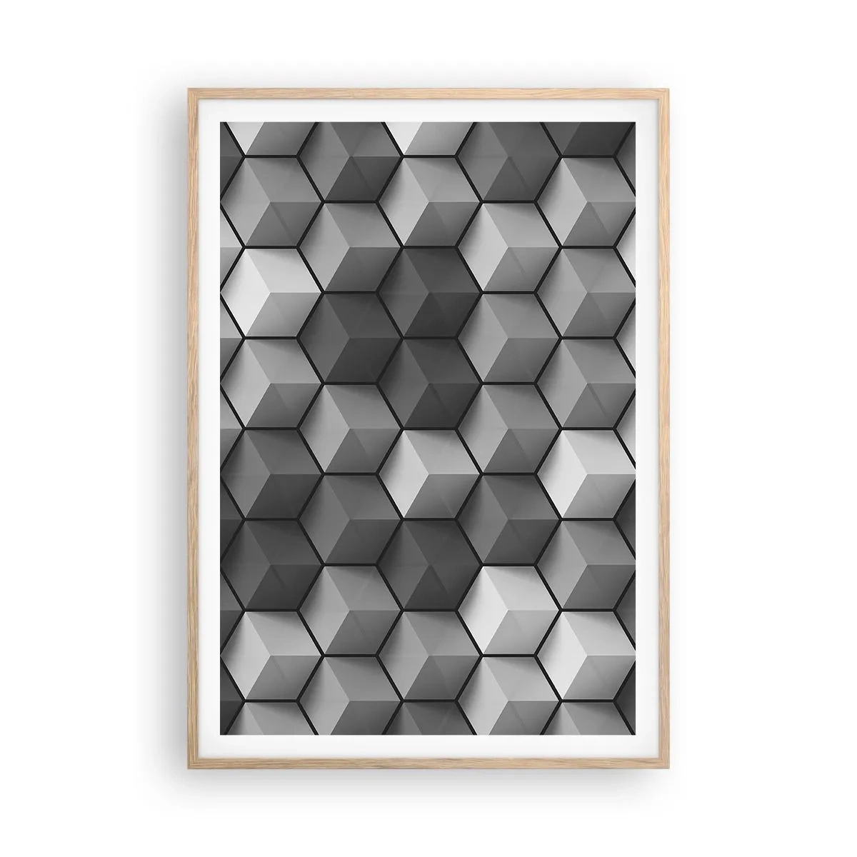 Plakat w ramie jasny dąb - Kubistyczna układanka - 70x100 cm