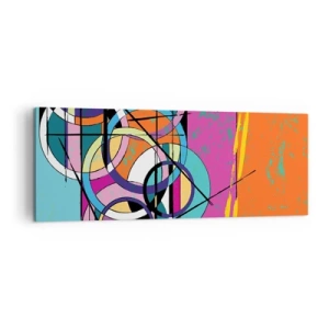 Obraz na płótnie - Kolorowa abstrakcja z geometrycznymi okręgami - 140x50cm - Koło za kołem - Nowoczesna dekoracja ścienna do salonu i sypialni ARTTOR