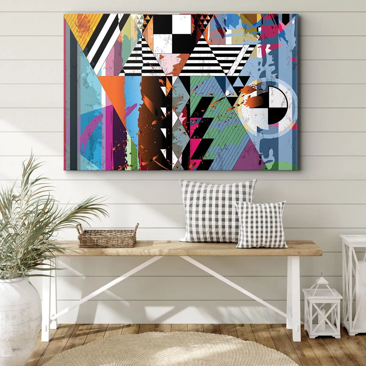 Obraz na płótnie - Abstrakcyjna kompozycja geometryczna z żywymi kolorami - 100x70cm - Geometrycznie i organicznie - Nowoczesna dekoracja ścienna do salonu, kuchni i sypialni ARTTOR