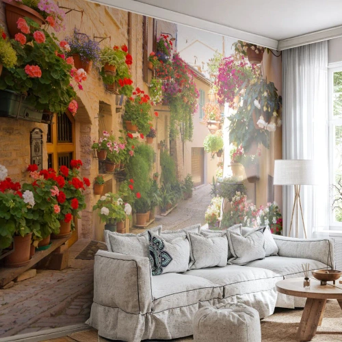 Fototapeta Premium Canvas - W kwiatów powodzi - Miasto, Włochy, Piękne Uliczki - 500x350 cm