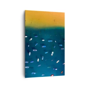 Obraz na płótnie - Widok z lotu ptaka na łodzie na wodzie i piaszczysty brzeg - 80x120cm - Wakacyjna gra - Nowoczesna dekoracja ścienna do salonu i sypialni ARTTOR